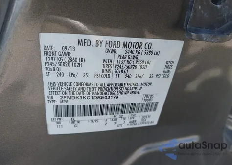 2013 Ford Edge Limited from USA, damaged, VIN 2FMDK3KC1DBE03179
